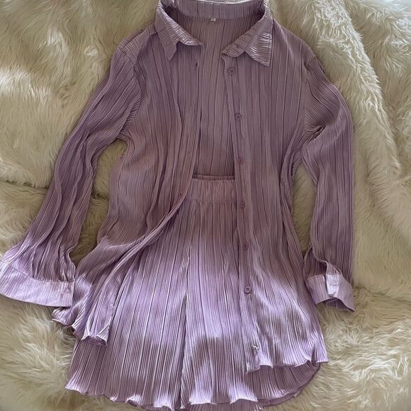 Pants - Purple short Plisse set